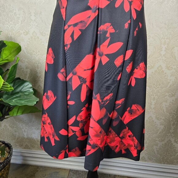 Karl Lagerfeld Sz 14 Black Red Floral Print Sheath Dress Sleeveless Ruched Front - Picture 8 of 14